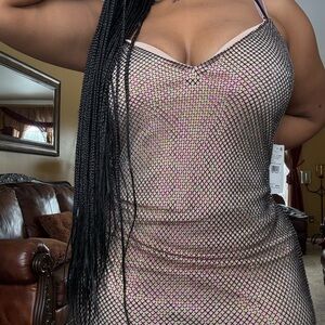 Iridescent Mesh Slip Dress